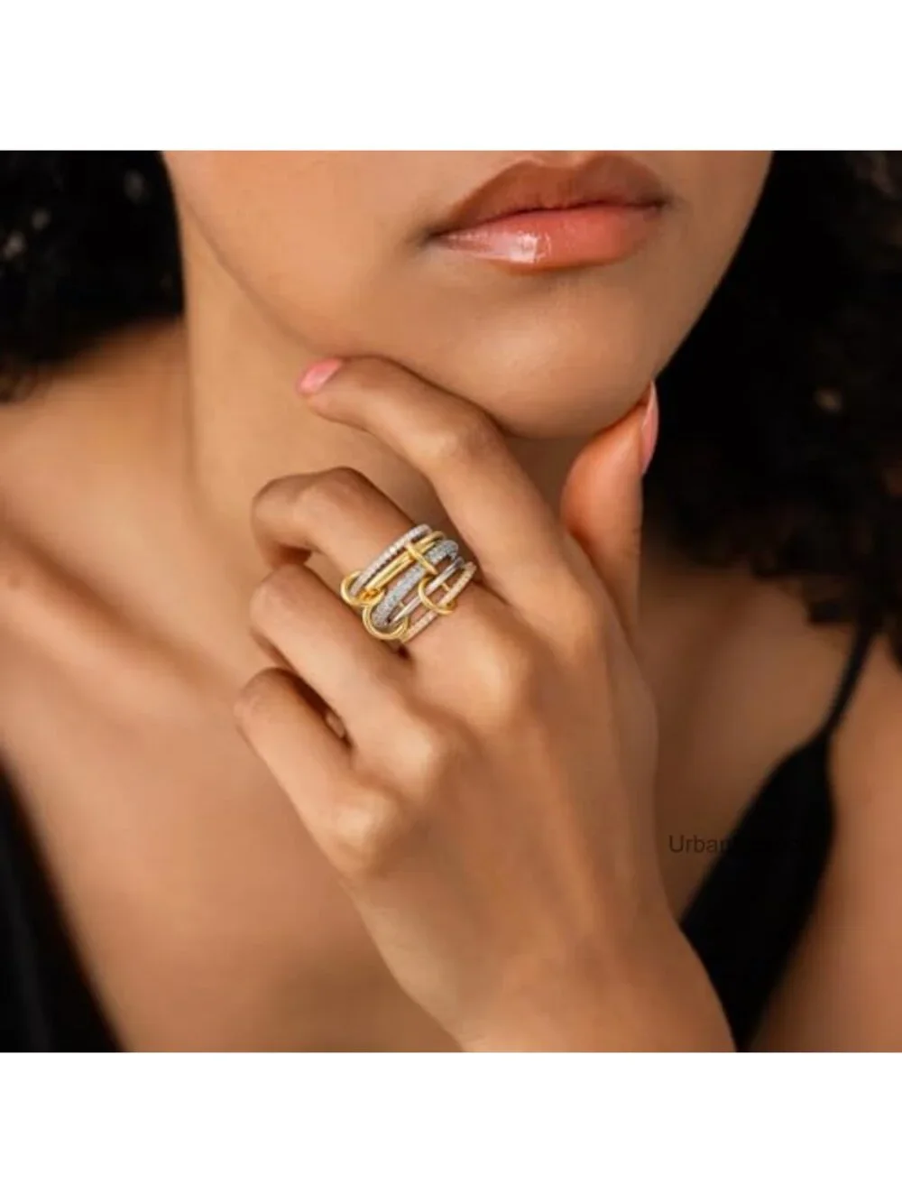 14K Gold Plated Cubic Zirconia Stackable Ring Set - 5 Rings Mixed Metals